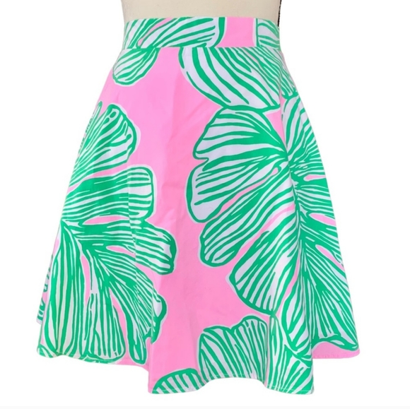 Lilly Pulitzer Gabriella Skirt Who Let the Fronds Out Zip A-Line Pink Gr… - Picture 1 of 11
